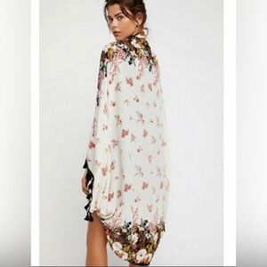 Free People One Size Kimono Floral Fringe Top Blouse Cover Up Boho Hippie